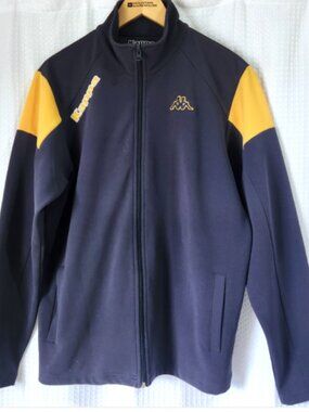 Kappa Track Jacket Large Full Zip Navy Blue Yellow Athletic Knit Warm Up Sweater